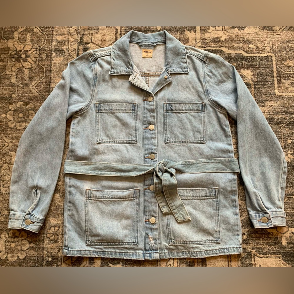 GAP Women’s Oversized Cargo Belted Denim Jean Jacket Size‎ Small